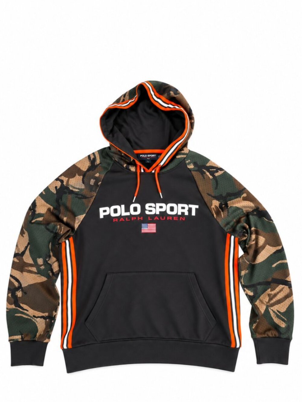 Polo Sport Ralph Lauren Hoodie Men’s M Camo Mesh Sleeve Spellout Pullover EUC